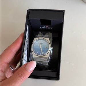 Tissot Silver Watch with Blue Dial